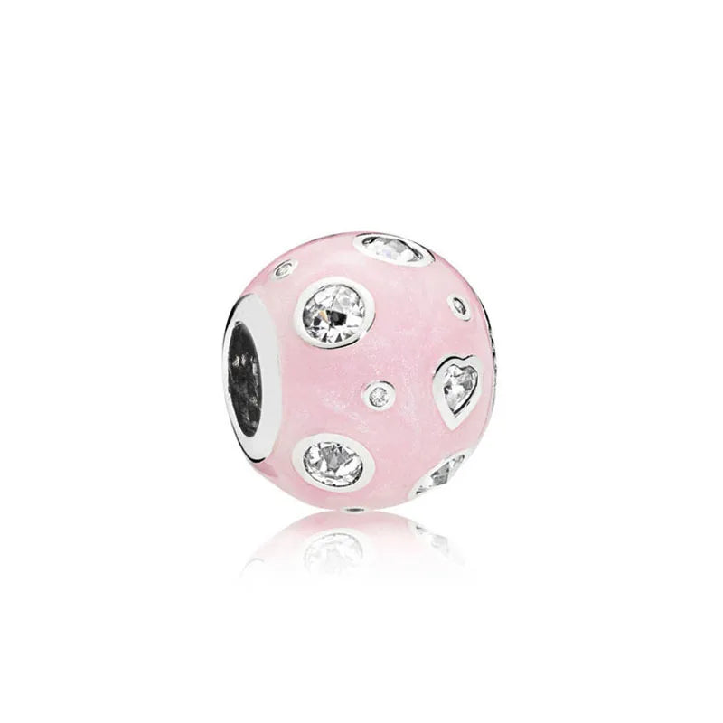 New Fashion Charm Original Pink Peach Blossom Butterfly Love Series Beads Fit Original Pandora Ladies Bracelet Jewelry Gift