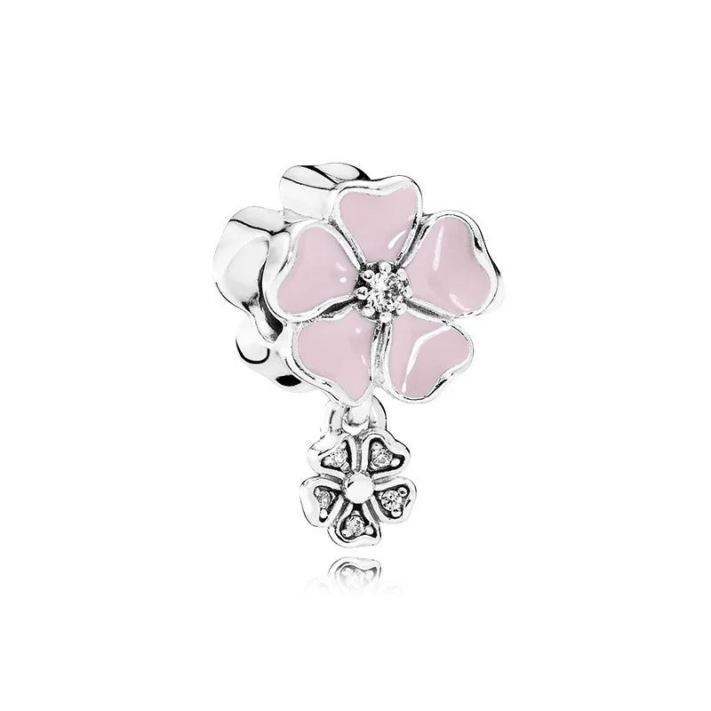 New Fashion Charm Original Pink Peach Blossom Butterfly Love Series Beads Fit Original Pandora Ladies Bracelet Jewelry Gift