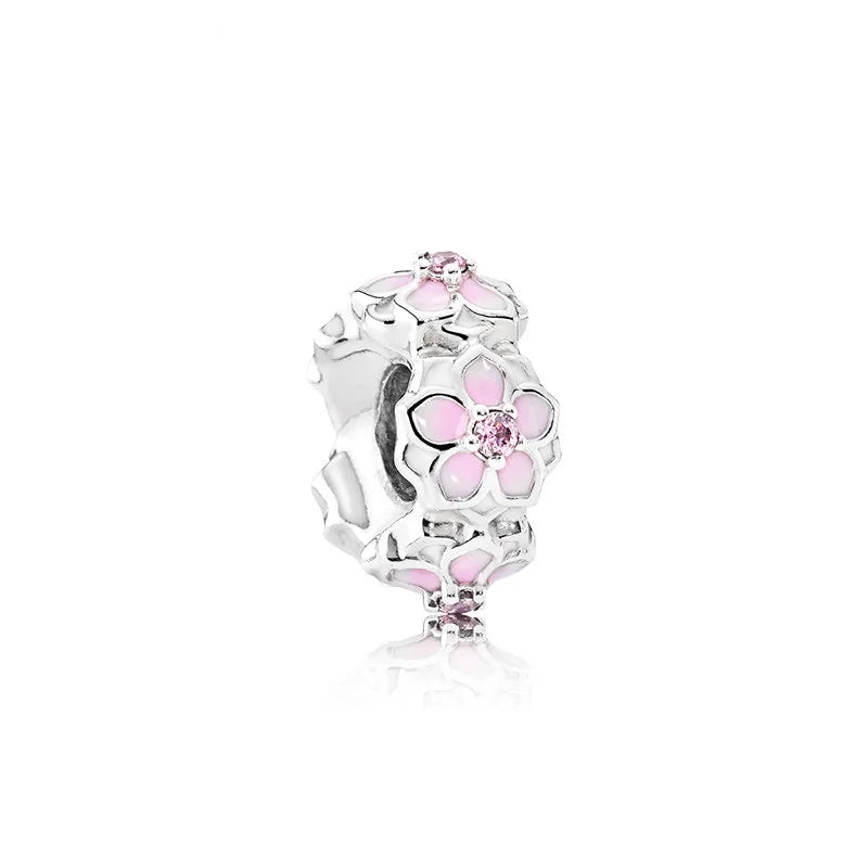 New Fashion Charm Original Pink Peach Blossom Butterfly Love Series Beads Fit Original Pandora Ladies Bracelet Jewelry Gift